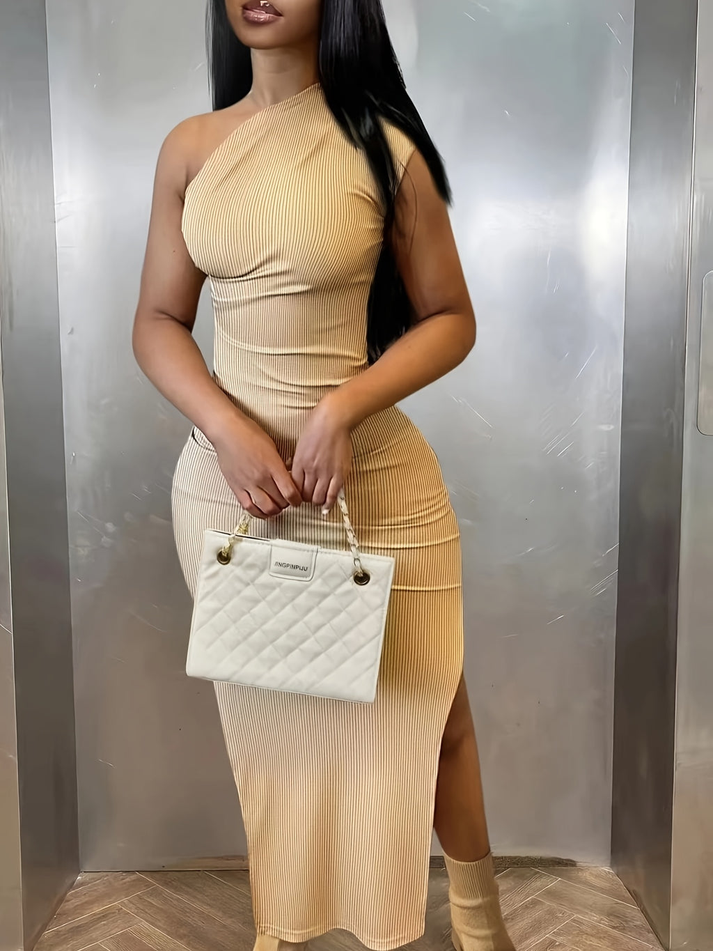 Fashionable and Elegant Off-shoulder Dress with Slit Hem